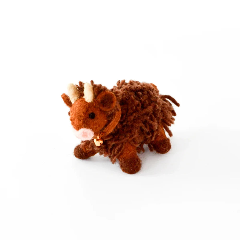 TARA TREASURES FELT HIGHLAND COW TOY DARK BROWN