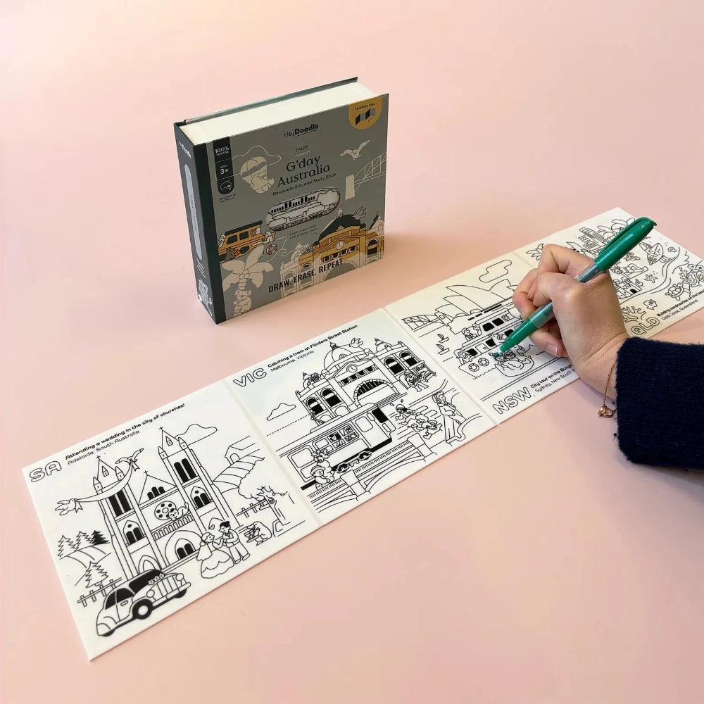 HEY DOODLE G'DAY AUSTRALIA TALES REUSABLE COLOURING BOOK
