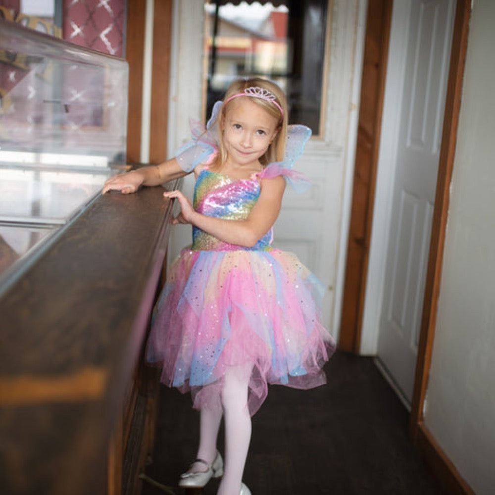 GREAT PRETENDER RAINBOW FAIRY DRESS WITH WINGS SIZE 5-6