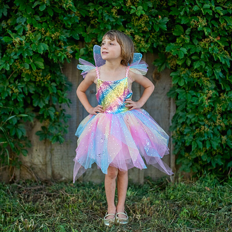 GREAT PRETENDER RAINBOW FAIRY DRESS WITH WINGS SIZE 7-8