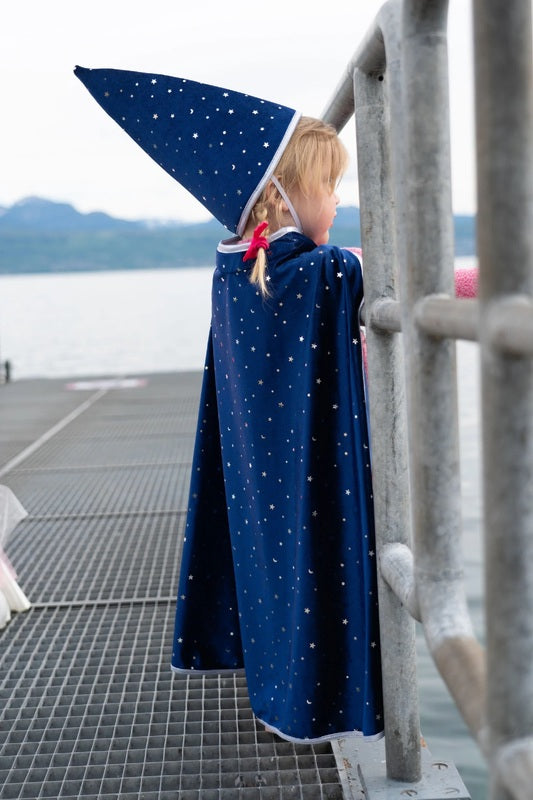 GREAT PRETENDER BLUE AND SILVER SPARKLE WIZARD CAPE AND HAT SIZE 4-6
