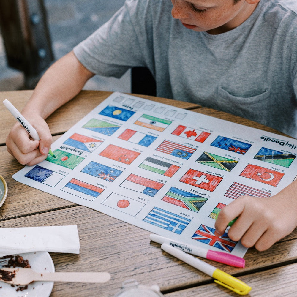HEY DOODLE PLACEMAT WORLD COUNTRIES