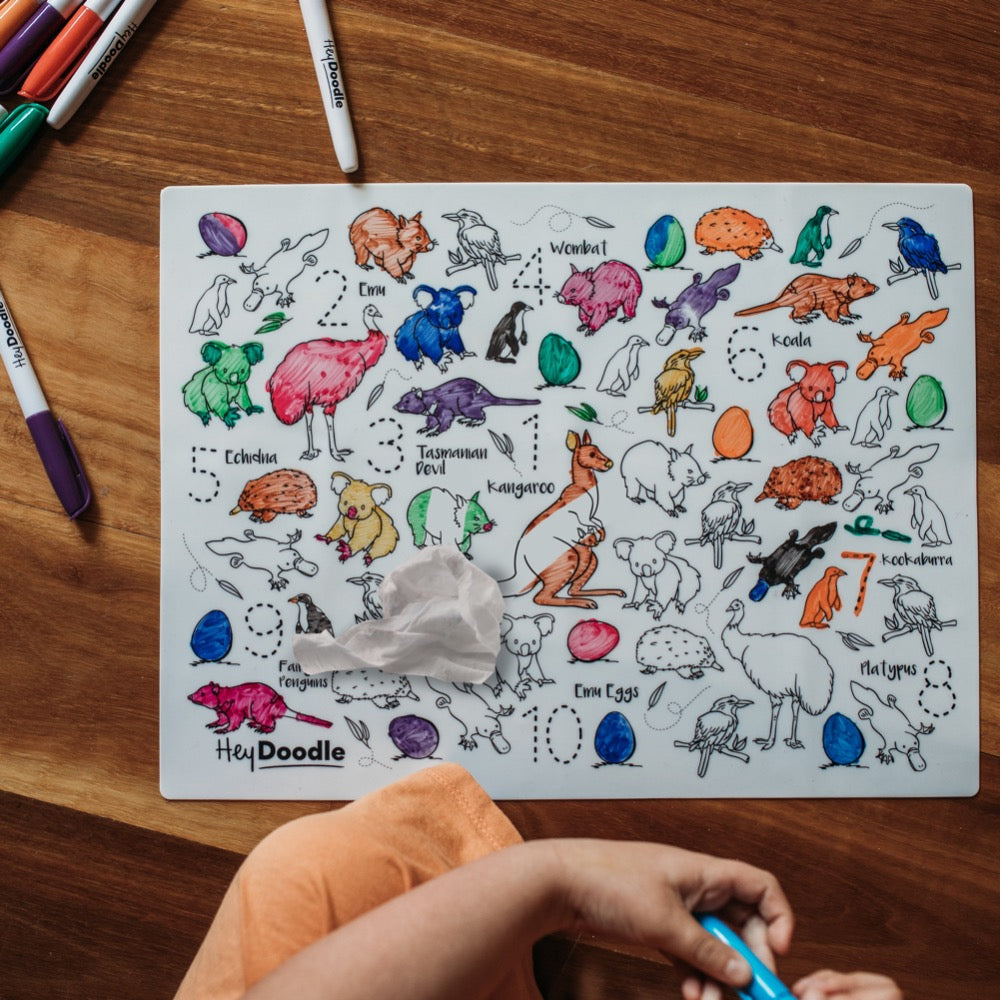 HEY DOODLE PLACEMAT 123 AUSSIE ANIMALS