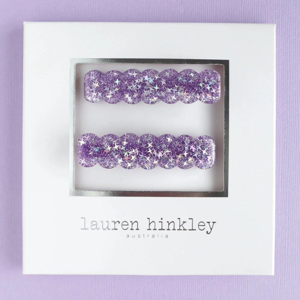 LAUREN HINKLEY PURPLE SPARKLE GLITTER HAIR CLIPS