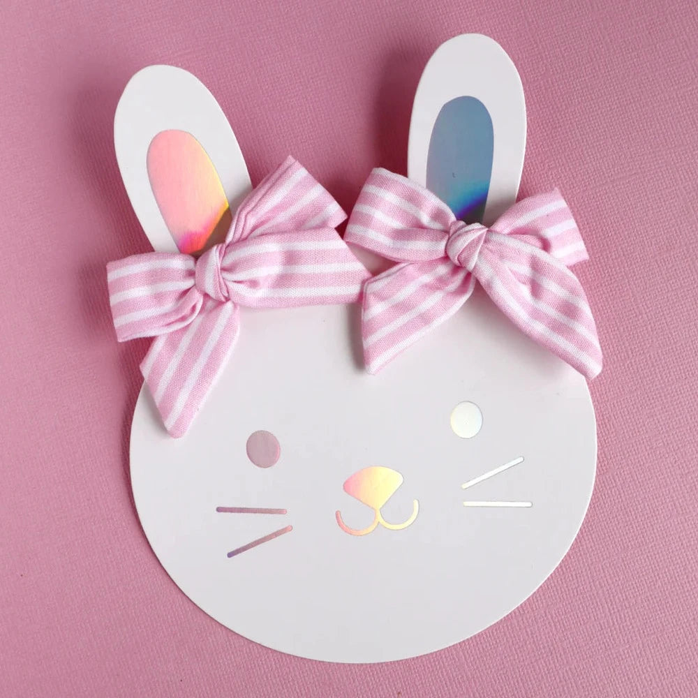 LAUREN HINKLEY PINK STRIPPED BOW CLIPS