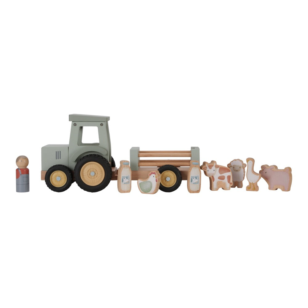 LITTLE DUTCH LITTLE FARM WOODEN TRACTOR WITH TRAILER