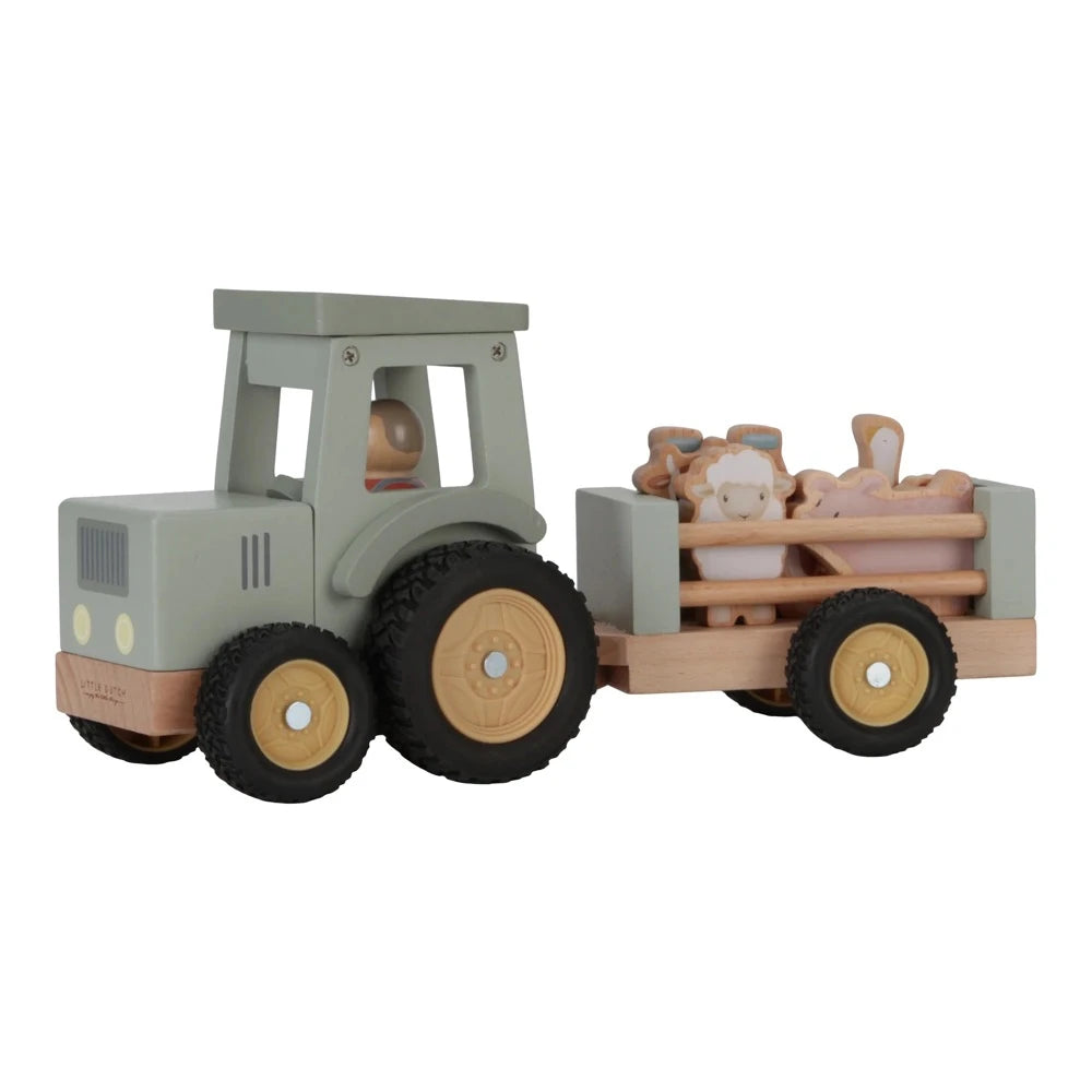 LITTLE DUTCH LITTLE FARM WOODEN TRACTOR WITH TRAILER