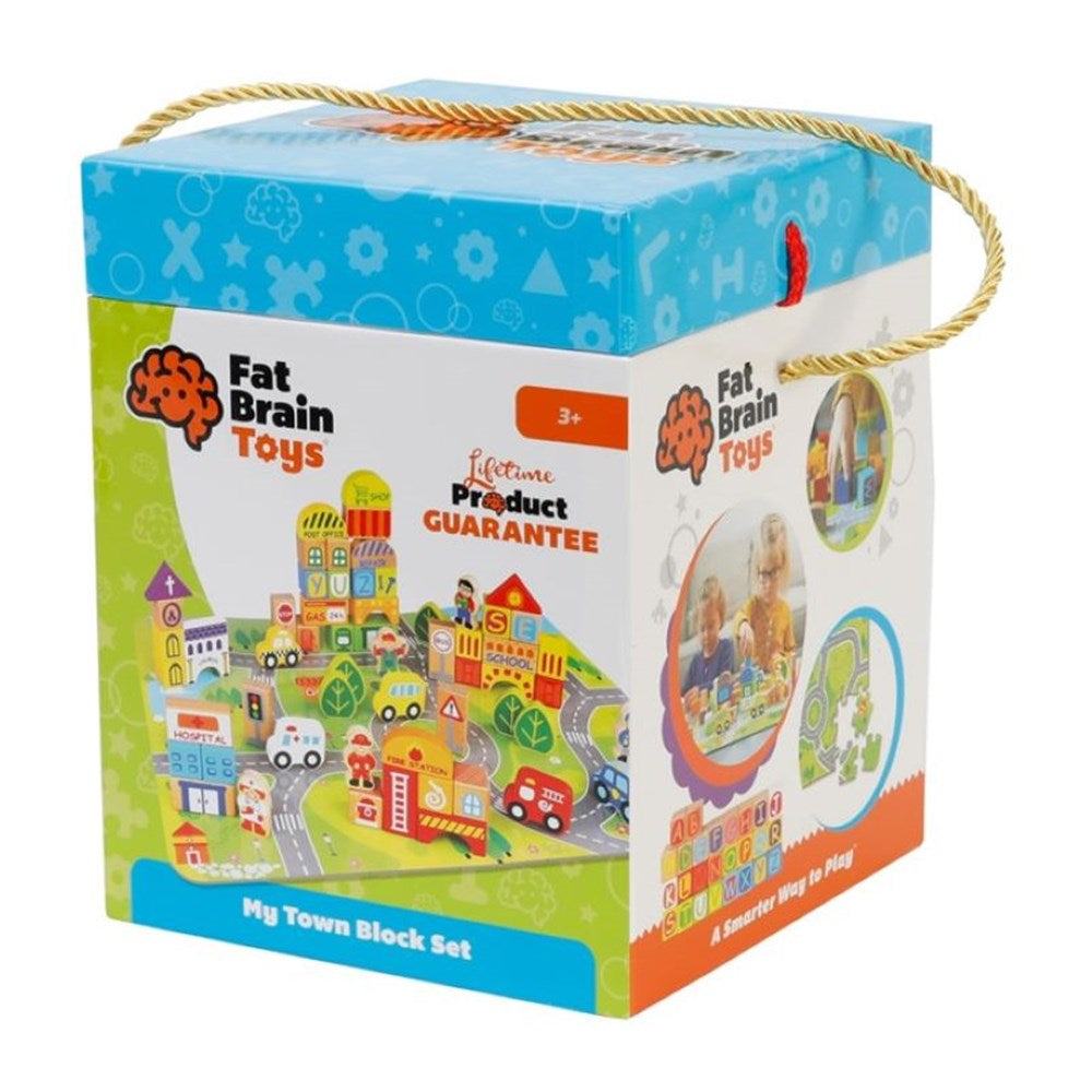 FAT BRAIN TOYS MY TOWN WOODEN BLOCK SET