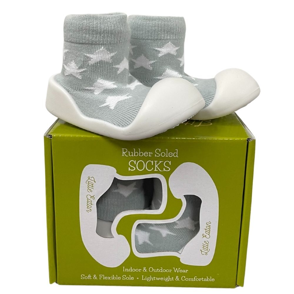 RUBBER SOLED SOCKS 18-24MTHS GREY STARS
