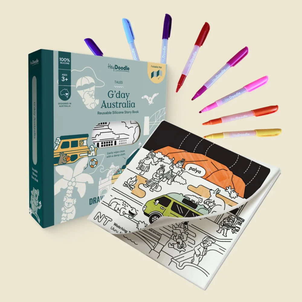 HEY DOODLE G'DAY AUSTRALIA TALES REUSABLE COLOURING BOOK