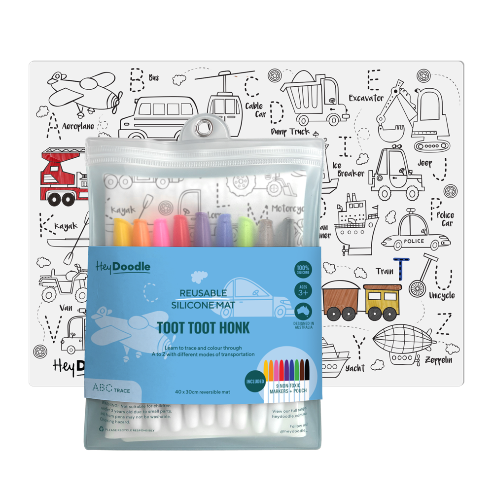 HEY DOODLE PLACEMAT ABC TOOT TOOT HONK