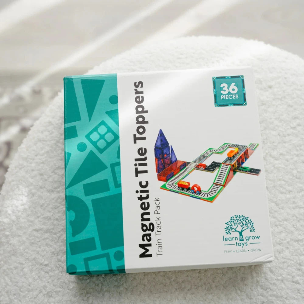 LEARN AND GROW MAGNETIC TRAIN TRACK TILE TOPPERS 36 PC