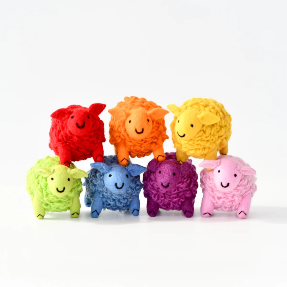 TARA TREASURES FELT GREEN SHEEP SET OF 7