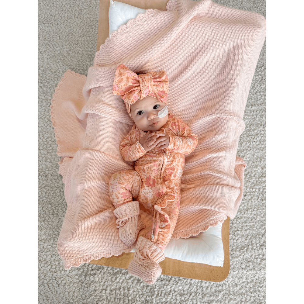 LITTLE AND FERN GOLDIE FLORAL FRILL ZIP ROMPER