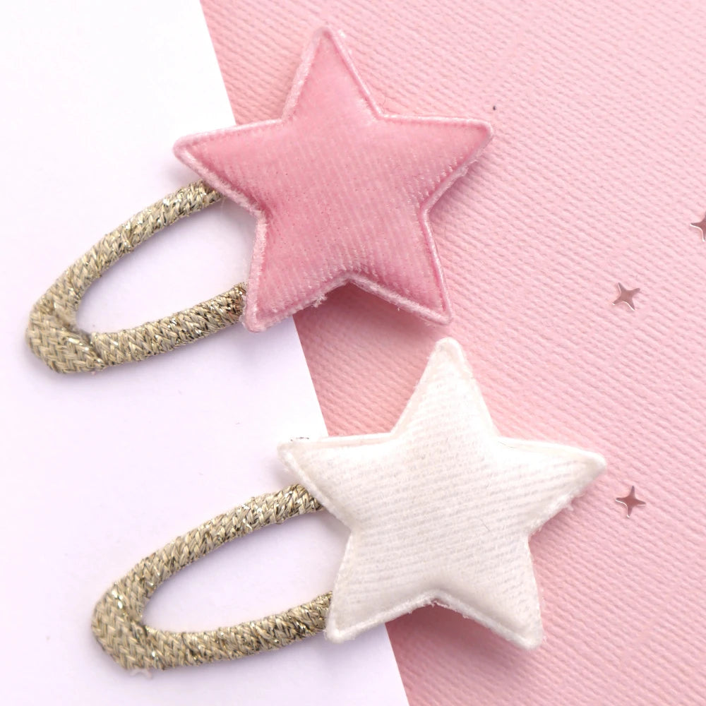 LAUREN HINKLEY PINK AND WHITE VELVET STAR HAIR CLIPS