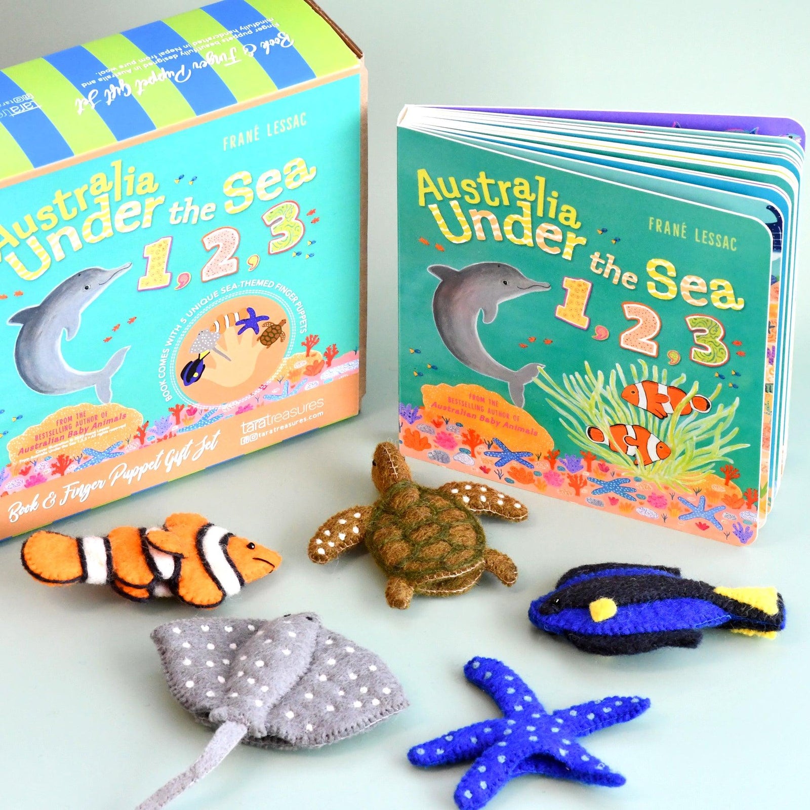 TARA TREASURES AUSTRALIA UNDER THE SEA 1 2 3 BOOK AND FINGER PUPPET SET
