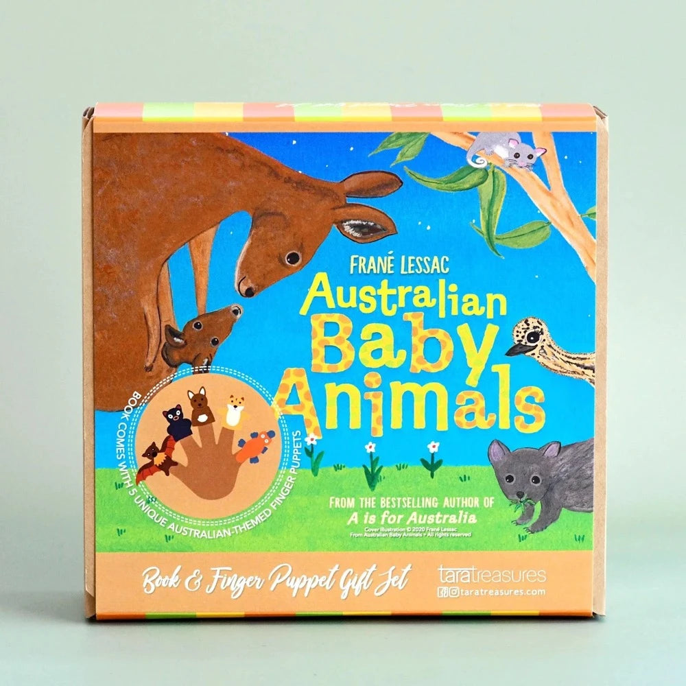TARA TREASURES FELT AUSTRALIAN BABY ANIMALS FINGER PUPPETS AND BOOK SET BY FRANÉ LESSAC