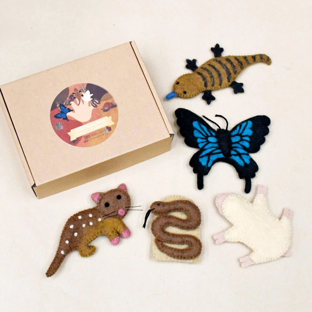TARA TREASURES FELT FINGER PUPPET SET AUSTRALIAN ANIMALS F