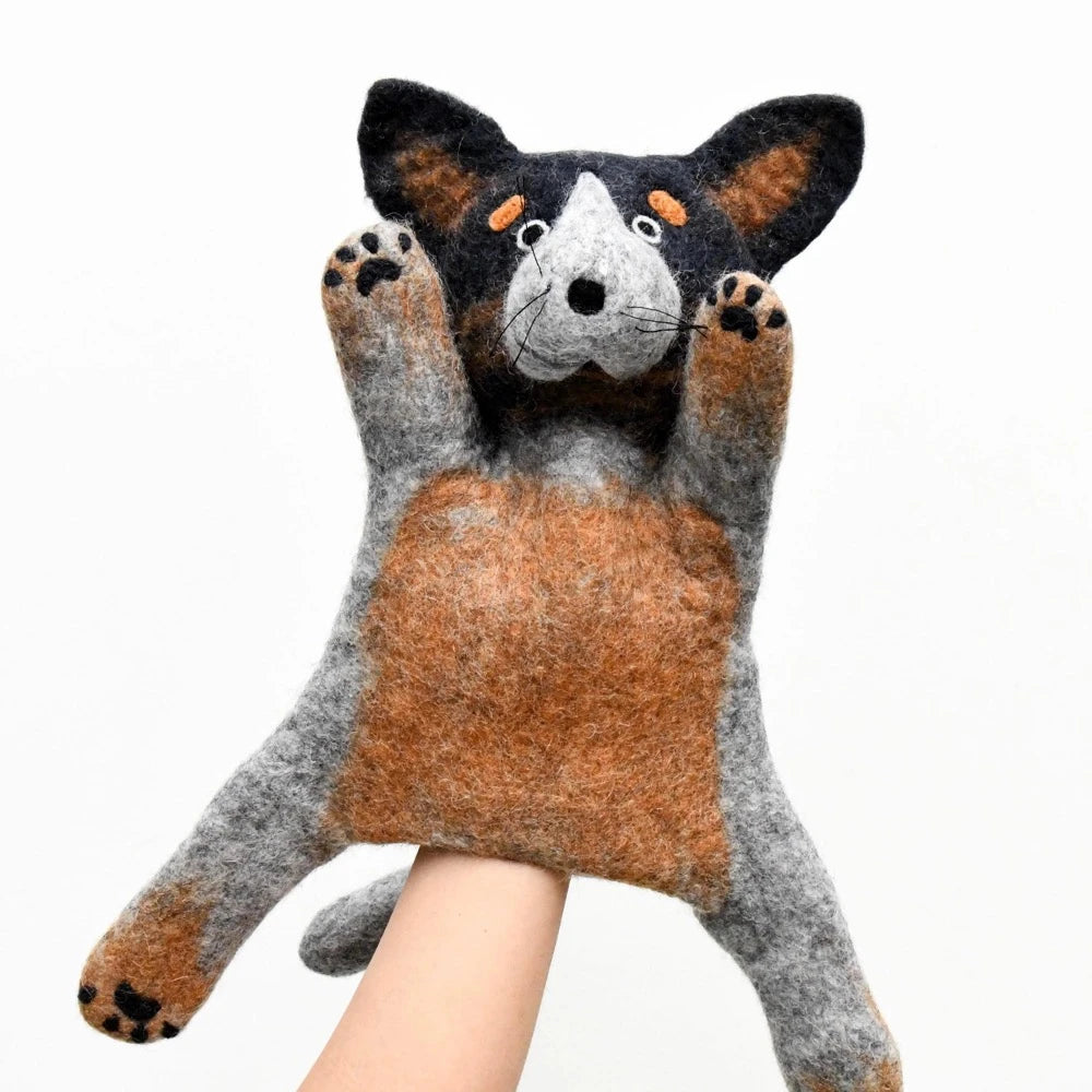 TARA TREASURES FELT HAND PUPPET BLUE HEELER AUSTRALIAN CATTLE DOG