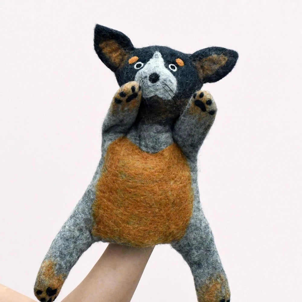 TARA TREASURES FELT HAND PUPPET BLUE HEELER AUSTRALIAN CATTLE DOG