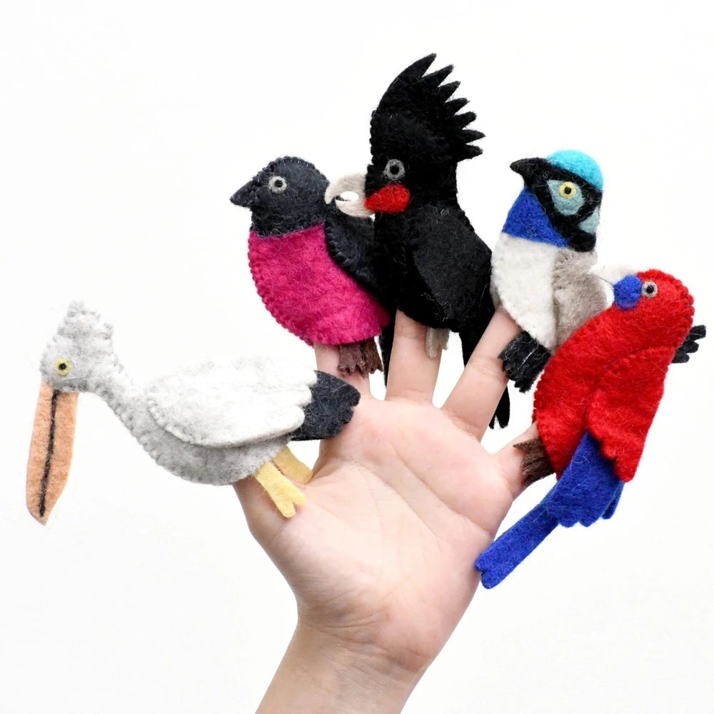 TARA TREASURES FELT FINGER PUPPET SET AUSTRALIAN COLOURFUL BIRDS
