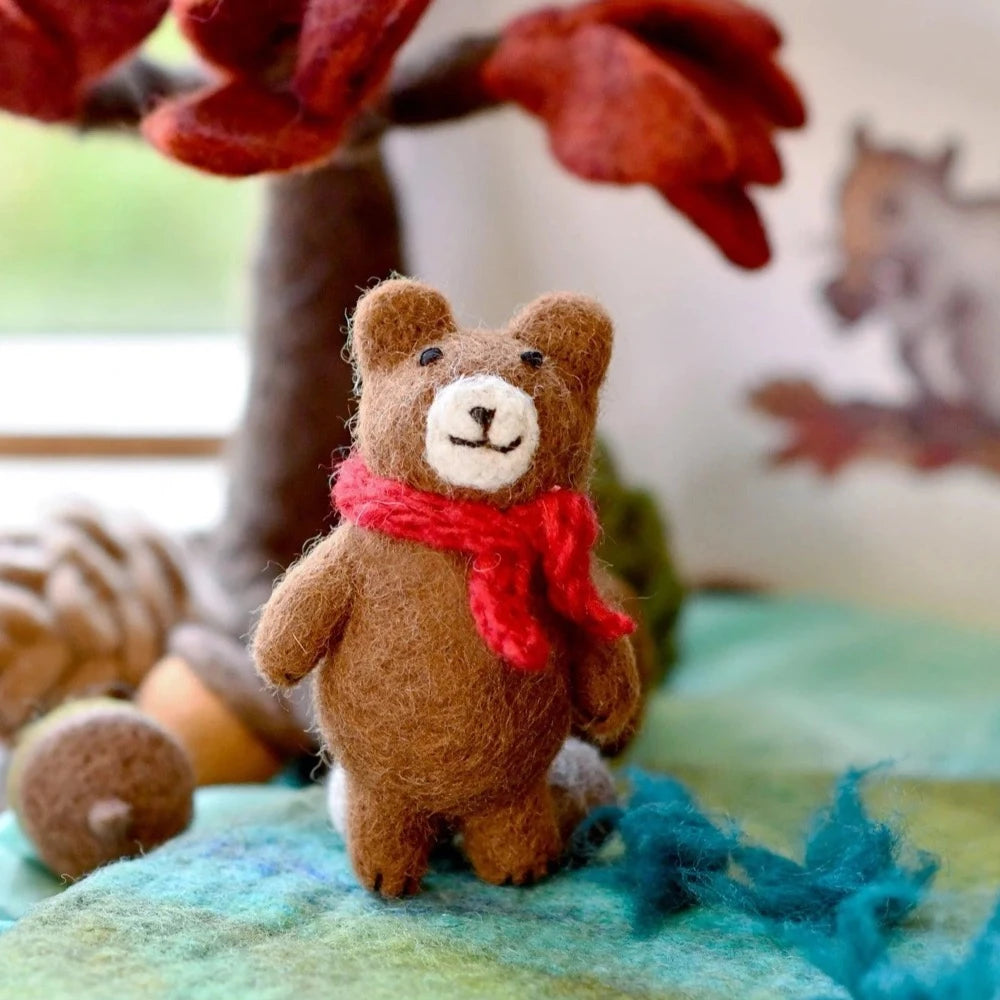 FELT BROWN BEAR WITH RED SCARF