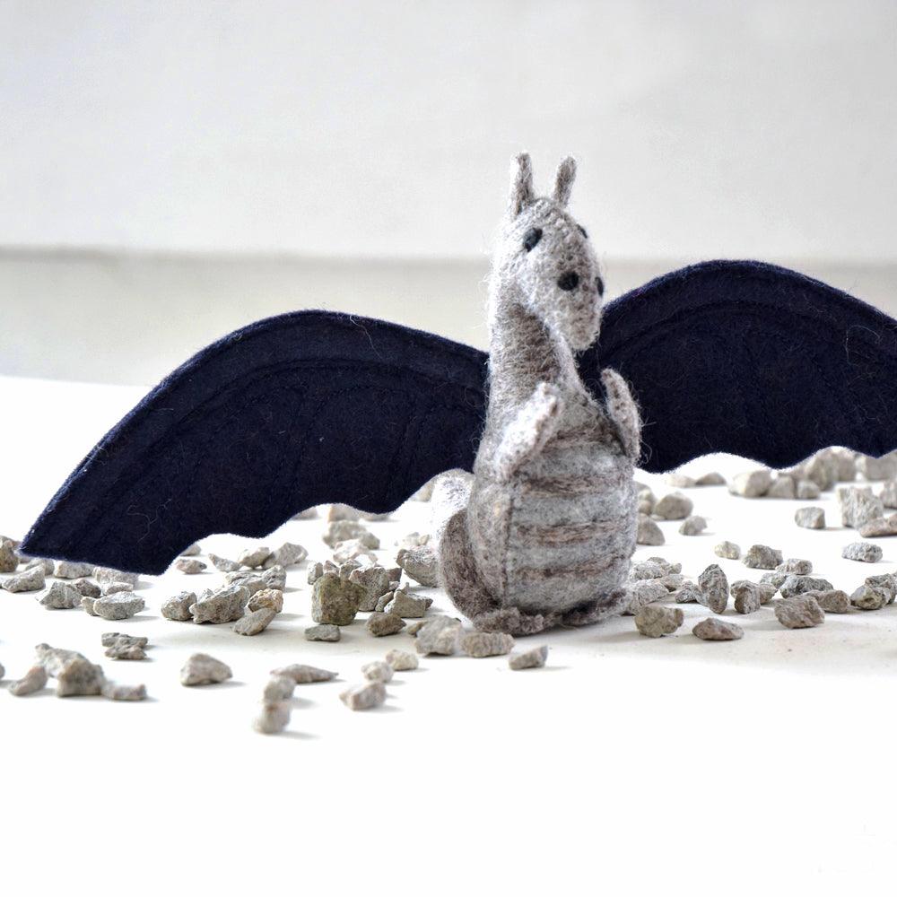TARA TREASURES FELT DRAGON TOY GREY AND NAVY
