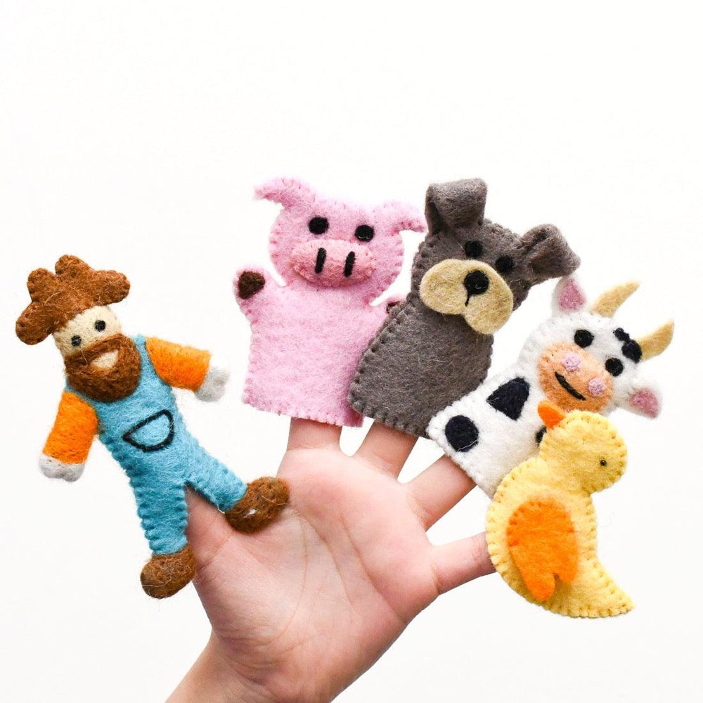 TARA TREASURES FELT FINGER PUPPET SET OLD MACDONALD FARM SET A