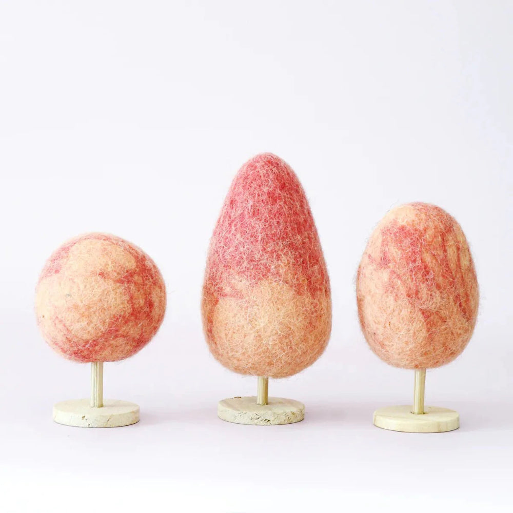 TARA TREASURES FELT TREES SET OF 3 MAROON