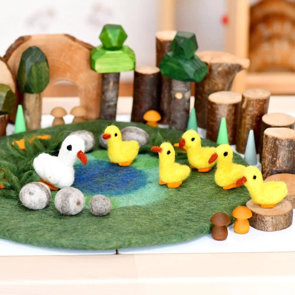 TARA TREASURES FELT PLAYSCAPE MAT SMALL DUCK POND WITH 6 LITTLE DUCKS