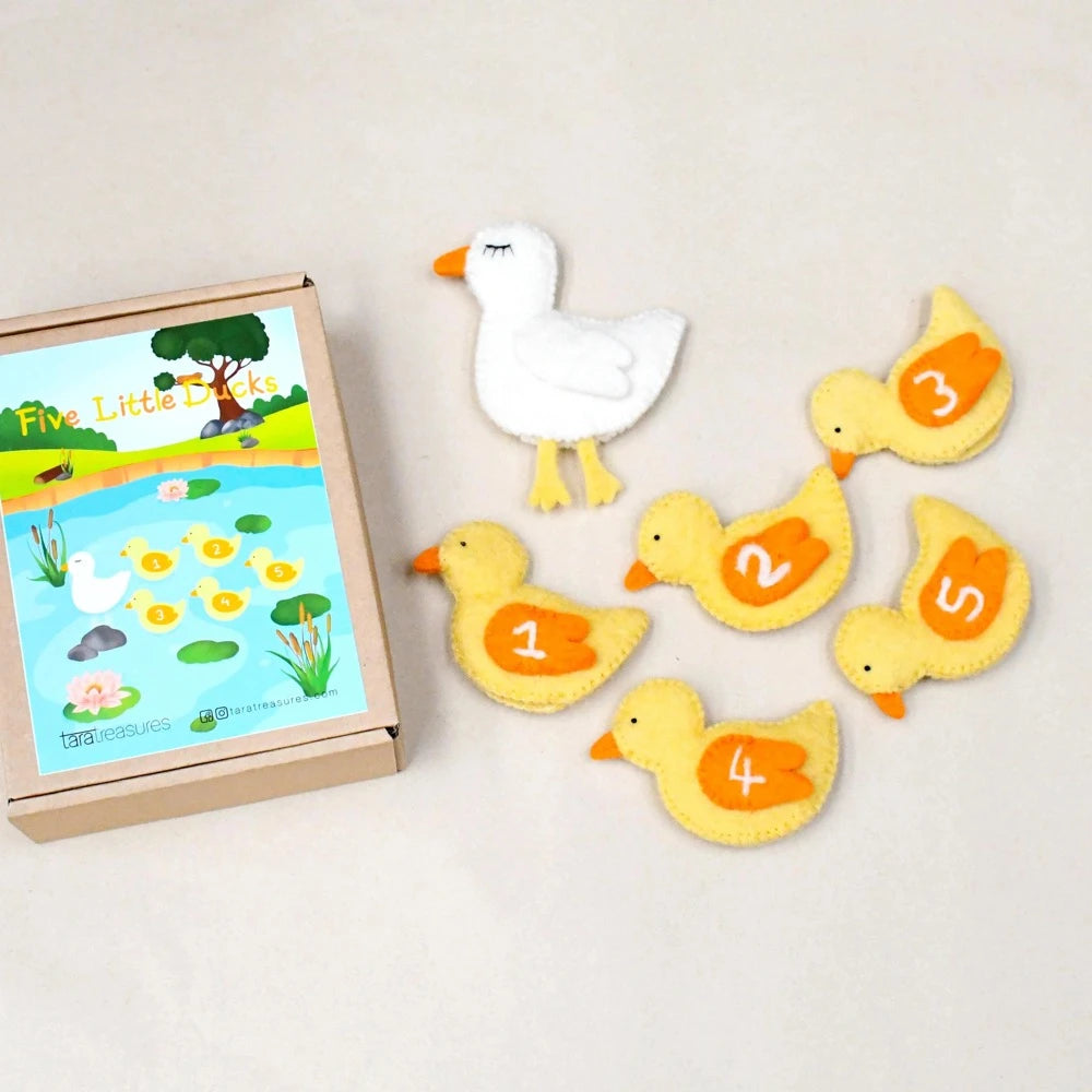 TARA TREASURES FELT FINGER PUPPET SET FIVE LITTLE DUCKS