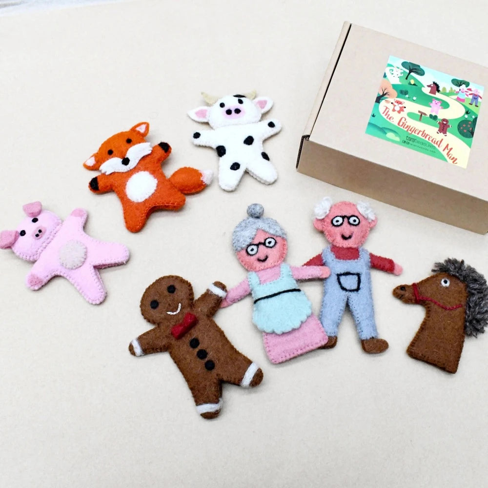 TARA TREASURES FELT FINGER PUPPET SET GINGERBREAD MAN STORY