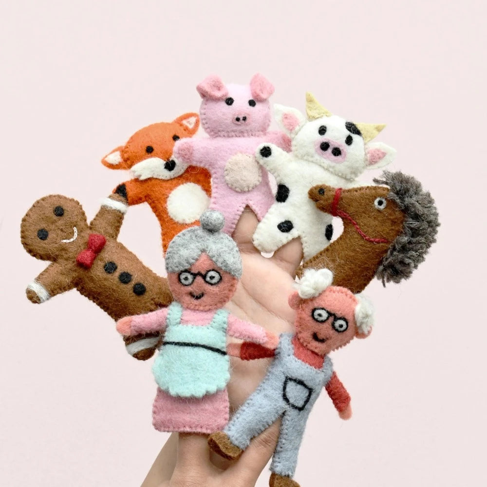 TARA TREASURES FELT FINGER PUPPET SET GINGERBREAD MAN STORY