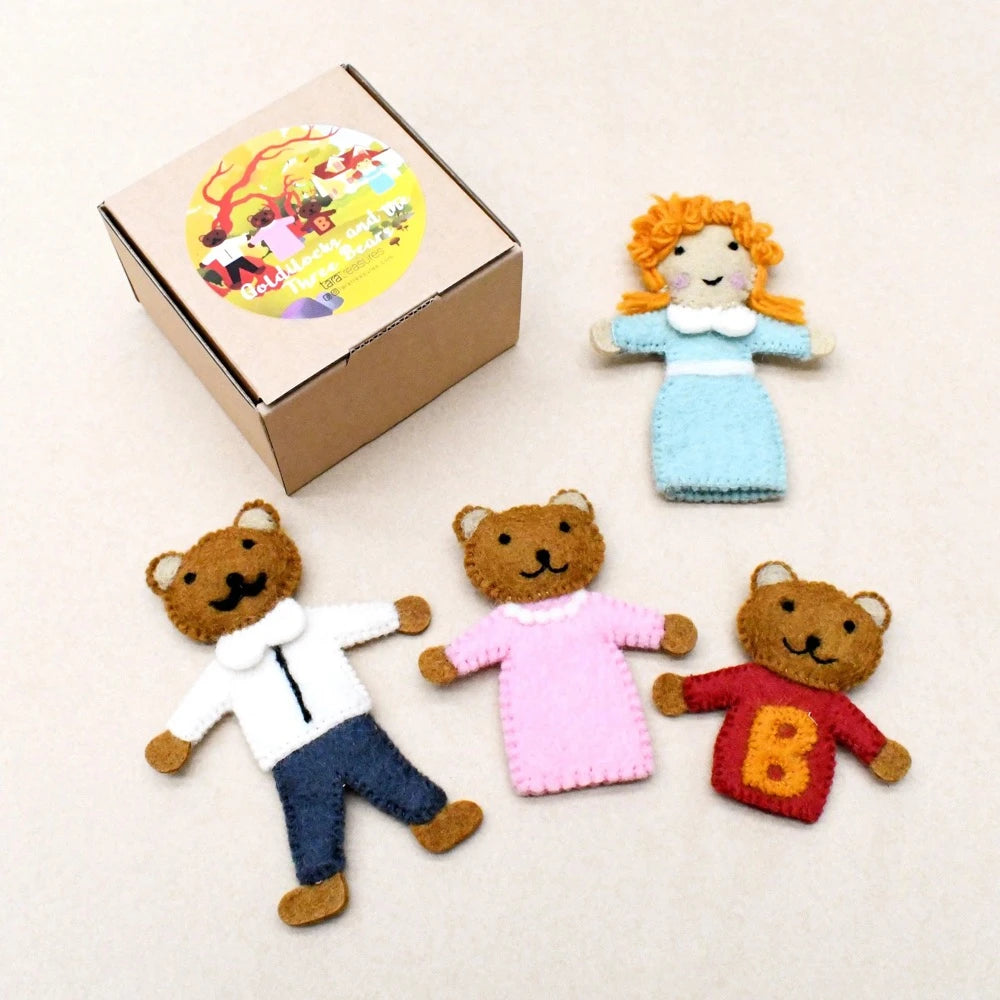 TARA TREASURES FELT GOLDILOCKS AND THE THREE BEARS FINGER PUPPET SET