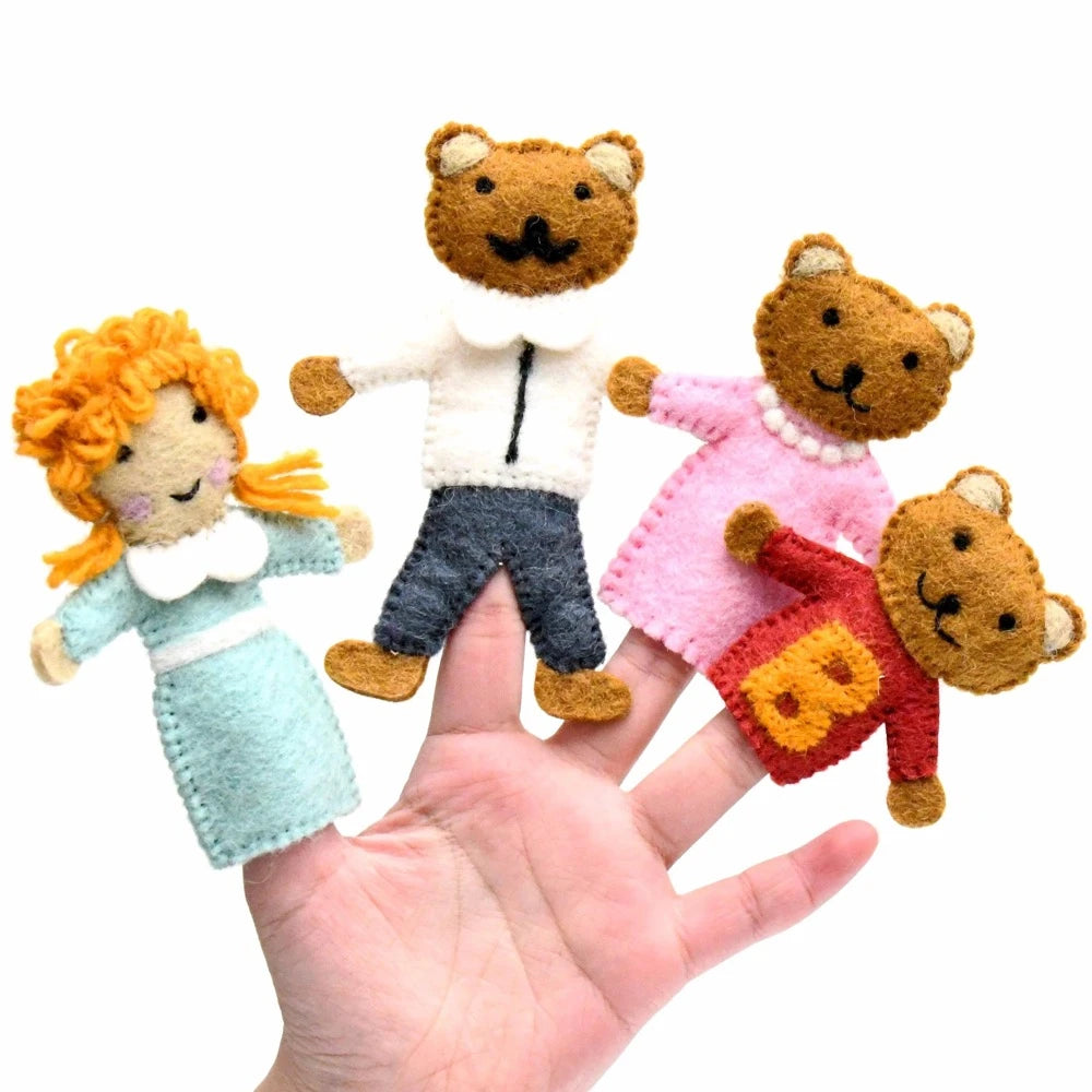 TARA TREASURES FELT GOLDILOCKS AND THE THREE BEARS FINGER PUPPET SET