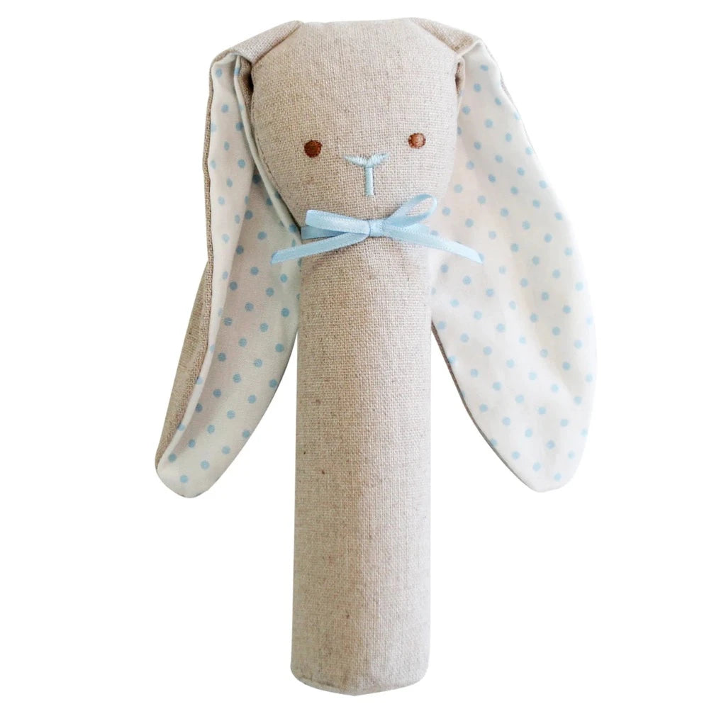 ALIMROSE BUNNY RATTLE AND SQUEAK LINEN BLUE