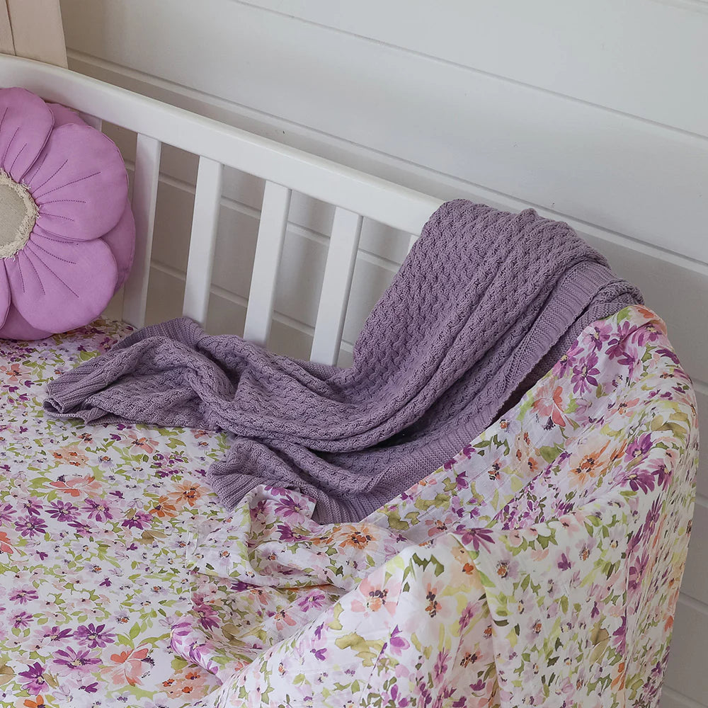ORGANIC DIAMOND KNIT BLANKET LAVENDER