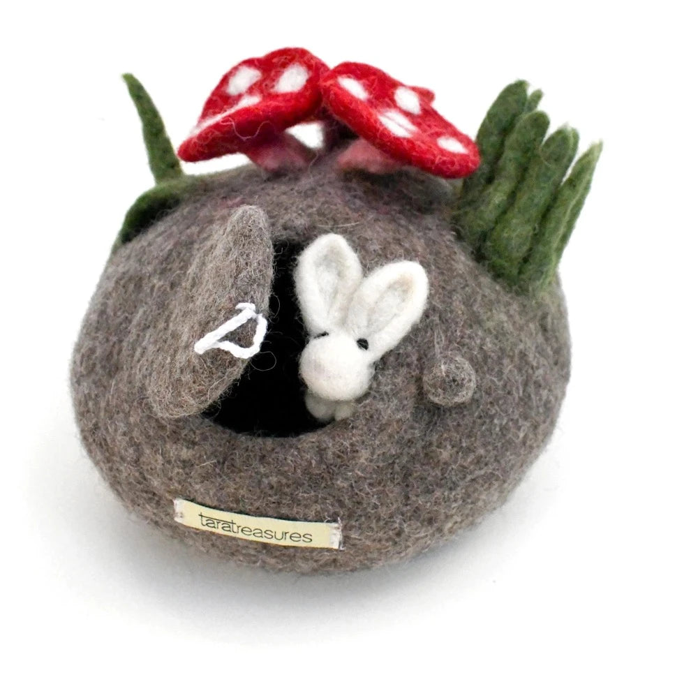TARA TREASURES FELT FAIRY TOADSTOOL HOUSE WITH RABBIT