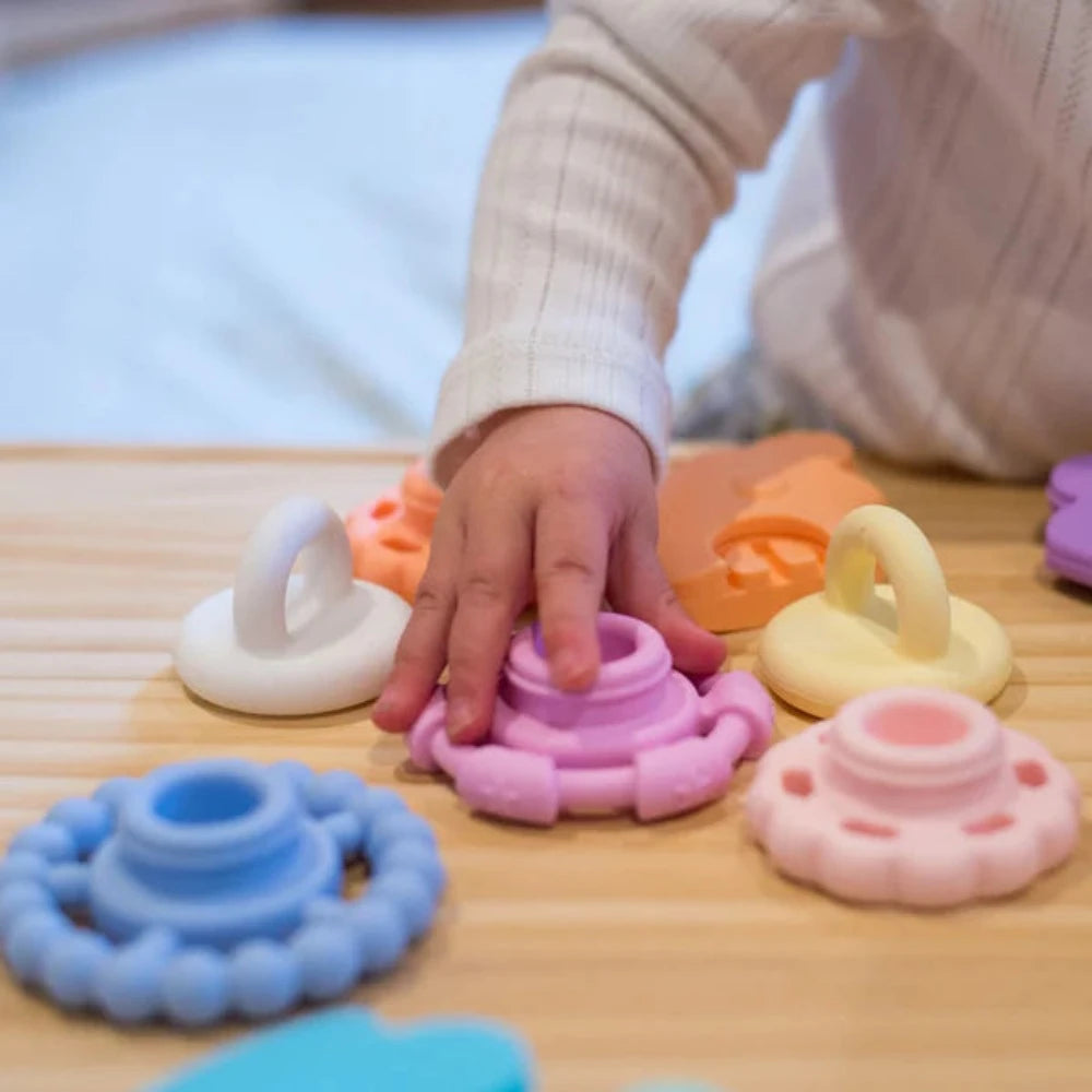JELLYSTONE DESIGNS SILICONE RAINBOW STACKER AND TEETHER PASTEL