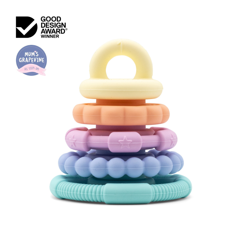 JELLYSTONE DESIGNS SILICONE RAINBOW STACKER AND TEETHER PASTEL