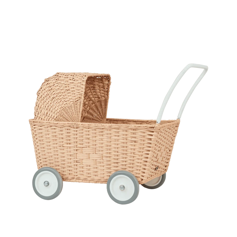 OLLIELLA RATTAN STROLLEY PRAM SEASHELL PINK