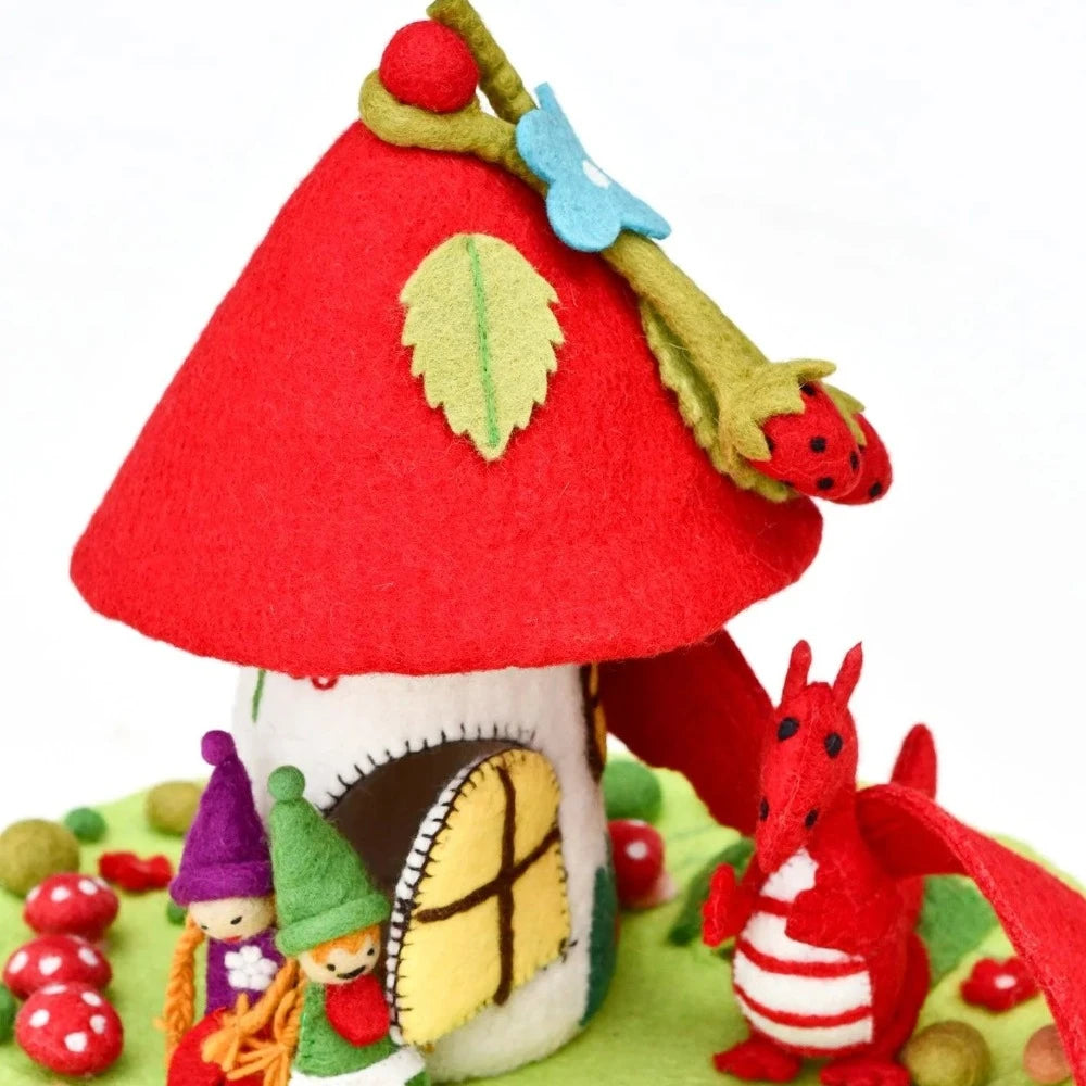 TARA TREASURES FELT FAIRIES AND GNOMES HOUSE RED ROOF
