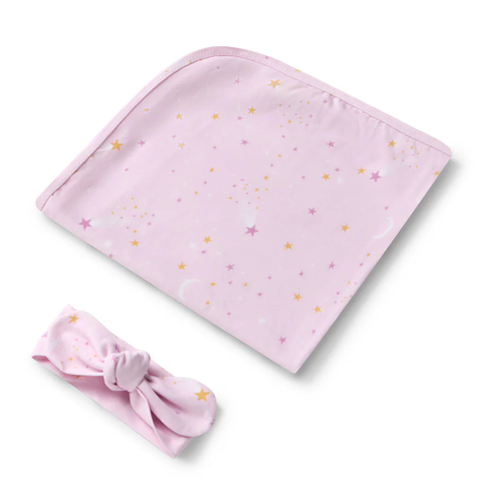 TWINKLE ORGANIC JERSEY WRAP AND TOPKNOT SET